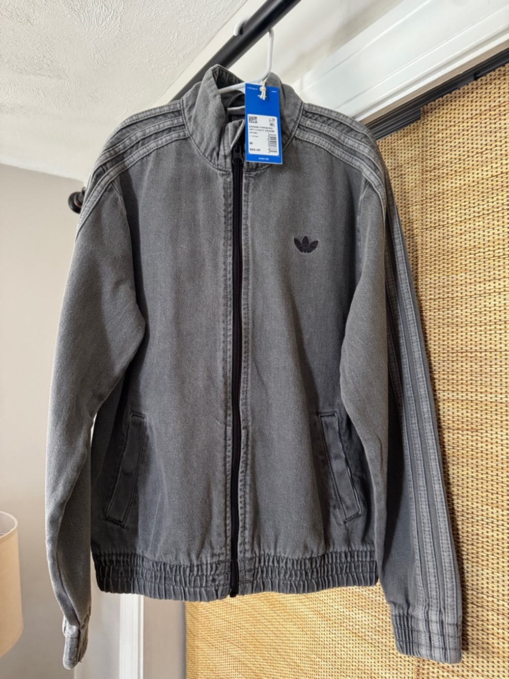 adidas Boys Washed Charcoal Zip-Front Track Jacket Size M